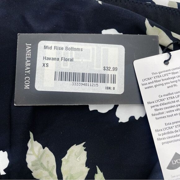 NWT Janela Bay Havana Black Floral Mid Rise Swim Bottoms Size XS Full Coverage - Picture 7 of 10